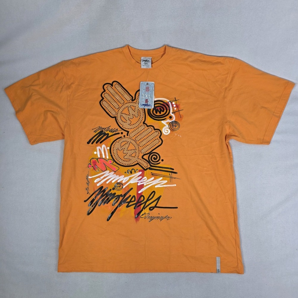 Vintage Y2k Miskeen T Shirt Mens 2XL Orange Deadstock Art Hip Hop Skater Grunge